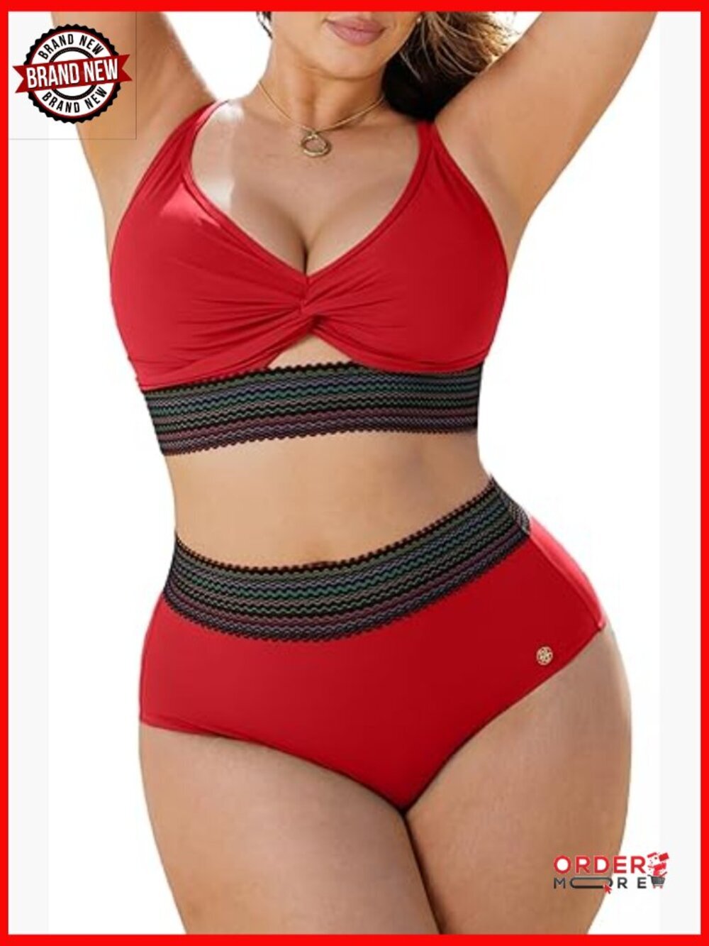 High Waisted Bikini Set 4 Way Convertible Straps Tummy Control Swimsuit